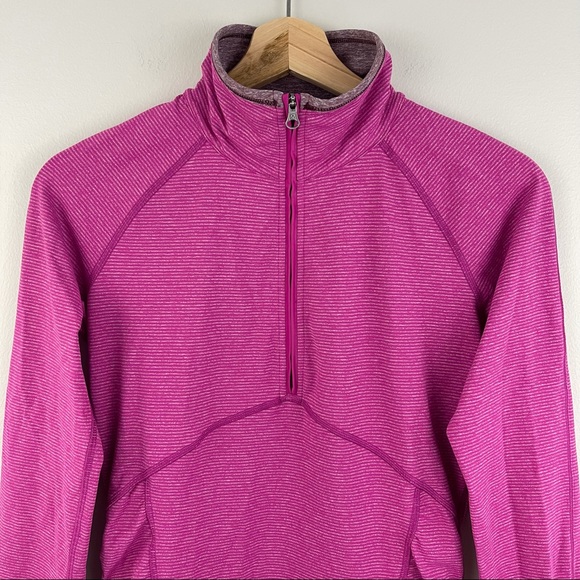 LULULEMON Tonka Stripe Heathered Raspberry Pink Kriss Cross 1/2 Zip Jacket - Picture 4 of 13